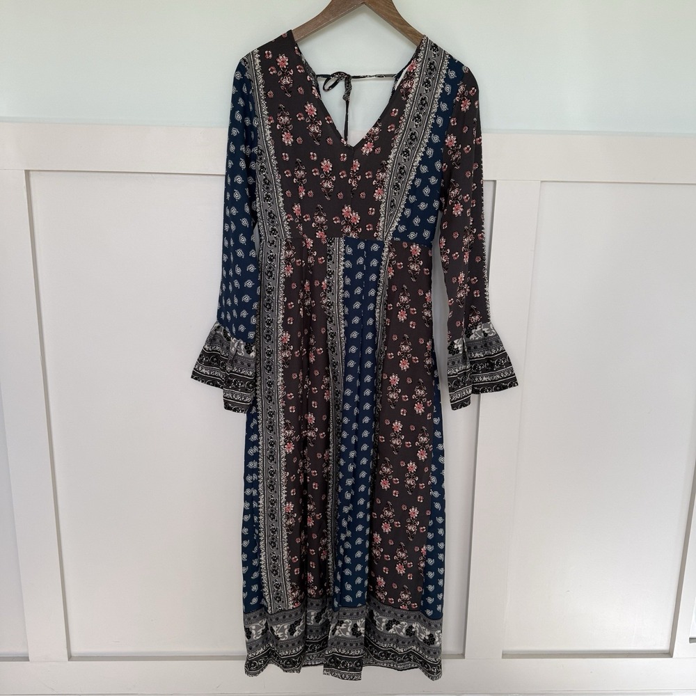 Love Riche Navy and Brown Floral Maxi Dress